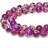JarTc Natural Stone 6 Colors Sea Sediment Imperial Jasper Round Loose Beads for Jewelry Making (12mm, Purple)