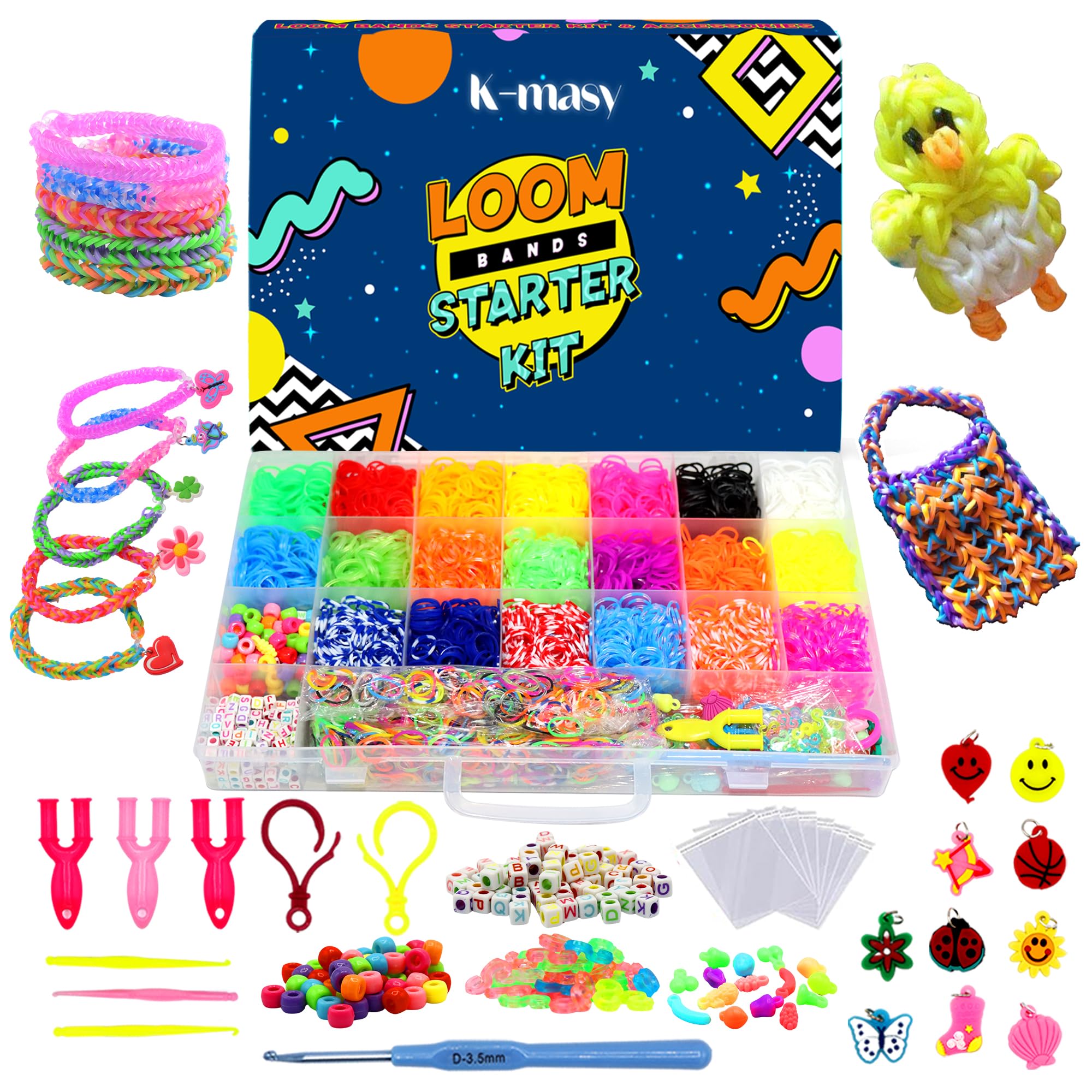 k-masy Loom Bands Kit 6000 + Colorful Rubber Bands Loom Bands Kits for Girls Friendship Bracelet Making in 20 Unique Colors with Beads and Other Accessories in Beautiful Craft Storage Box — image 1