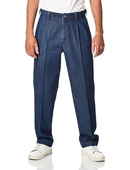 Haggar mens Classic Fit Denim Trouser - Regular and Big & Tall Sizes Casual Pants, Medium Blue Wash, 44W x 32L US