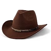 EOGIMI Western Cowboy Hats for Women Men Felt Wide Brim Panama Hat with Belt Buckle