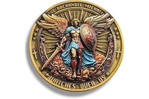 MELIATOMIA The Archangel Michael Watches Over Us Challenge Coin with Psalm 91:10-11 Bible Verse, Zinc Alloy Saint Michael Coin, Religious Gifts for Protection & Faith - Gifts for Catholic Men (1pc Colored)