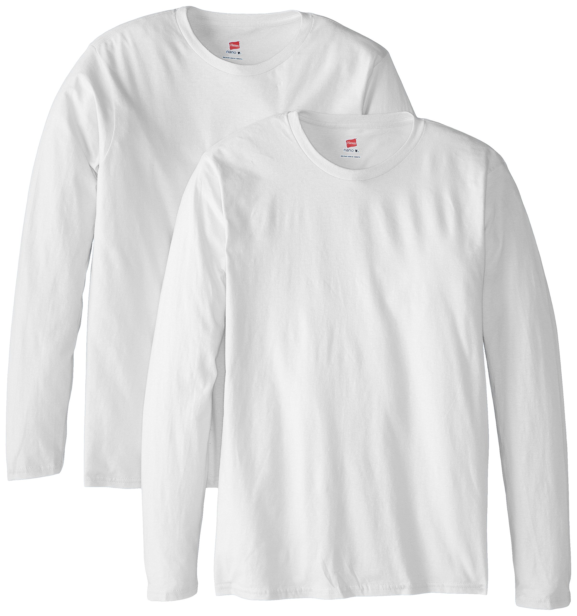 Hanes Men's Long Sleeve Nano Cotton Premium TShirt (Pack of 2), White
