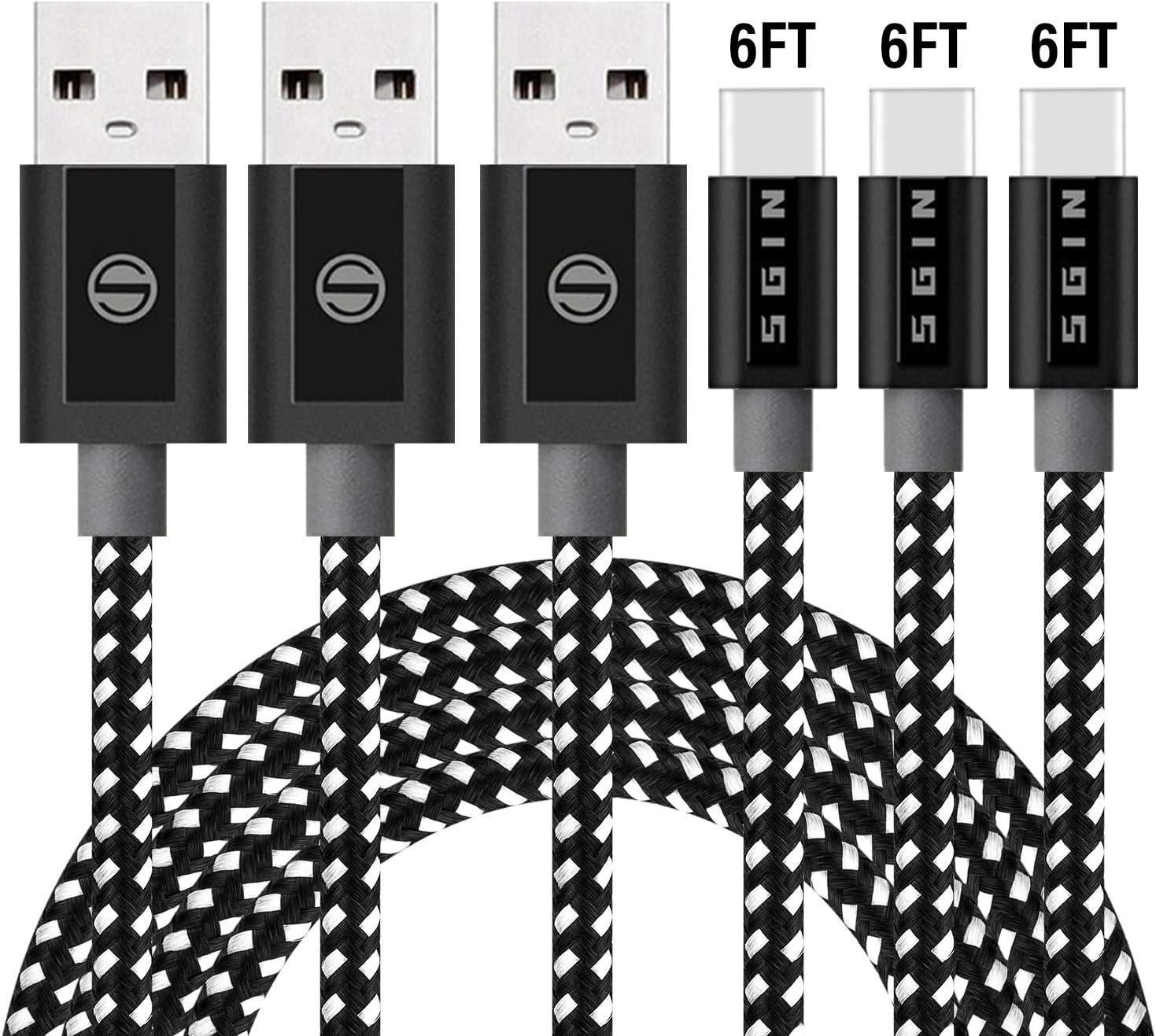 Suanna Phone Charger 3Pack 6ft Nylon Braided Charging Cables USB Charger Cord, Compatible with Phone XS X 8 Plus 7 Plus 6 Plus Pad Pod Nano - Gray