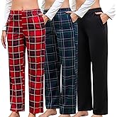 PNAEONG Pajama Pants Women 3 Pack Soft Cotton Lounge Pants Comfy Casual Pajama Bottoms with Elastic Waistband & Pockets