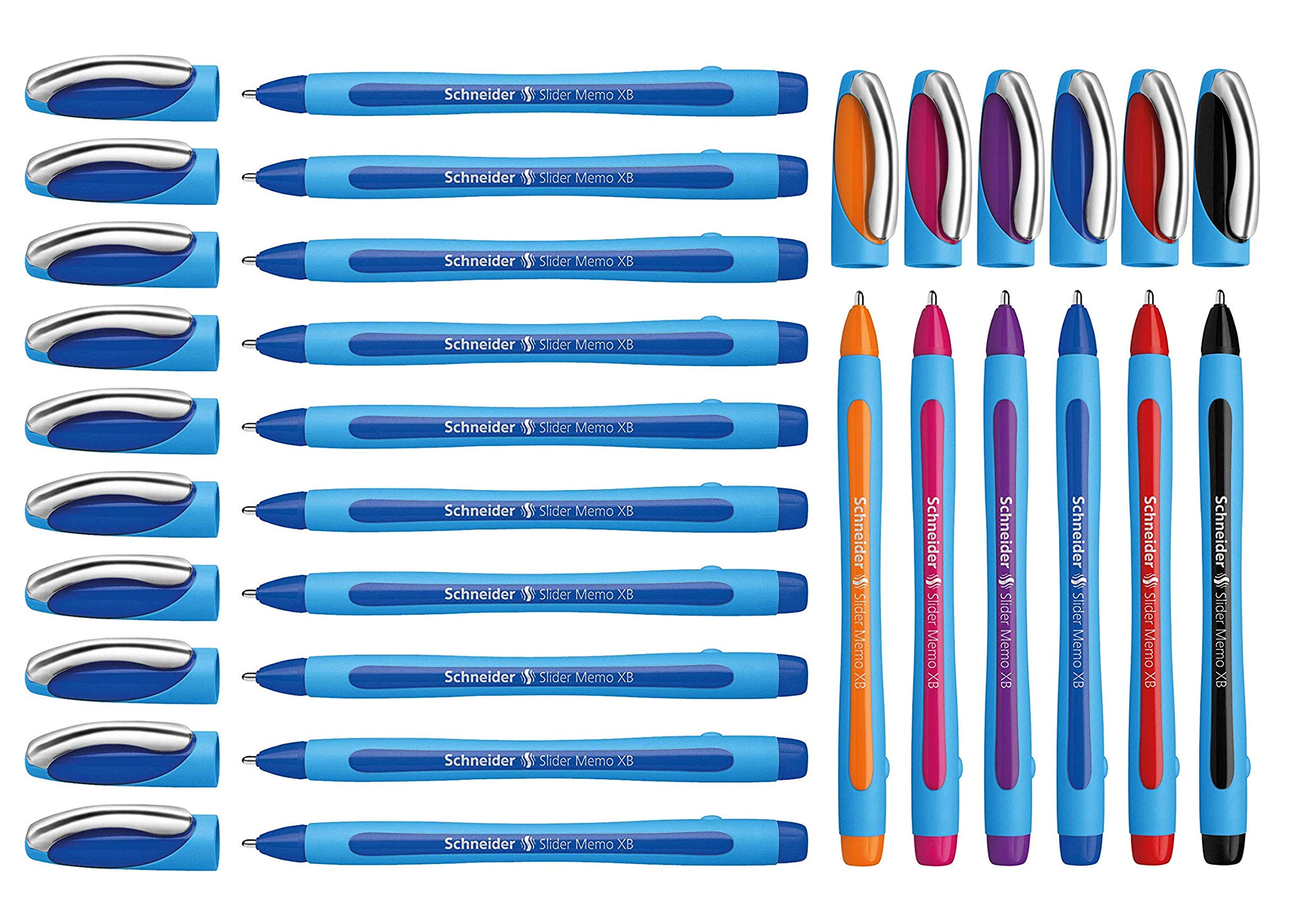 Schneider Slider Memo XB Ballpoint Pen Pack of 10 (10 + 6 (Blue + Assorted)