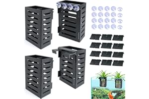 Uprony Aquarium Plant Holder 4 PCS Hanging Aquatic Plant Pot with 24 Hooks and 20 Suction Cups for Fish Tank Aquarium Planter and Aquascape Decorations (Black)