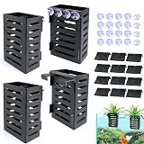 Uprony Aquarium Plant Holder 4 PCS Hanging Aquatic Plant Pot with 24 Hooks and 20 Suction Cups for Fish Tank Aquarium Planter and Aquascape Decorations (Black)