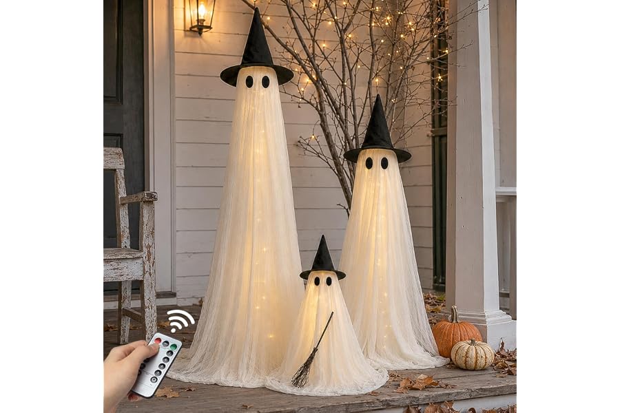 Halloween Decorations Outdoor 3 Pack Lighted Ghost-Family with Timer Remote | 6FT, 5FT & 2.6FT Halloween Ghosts, Upgraded Dou