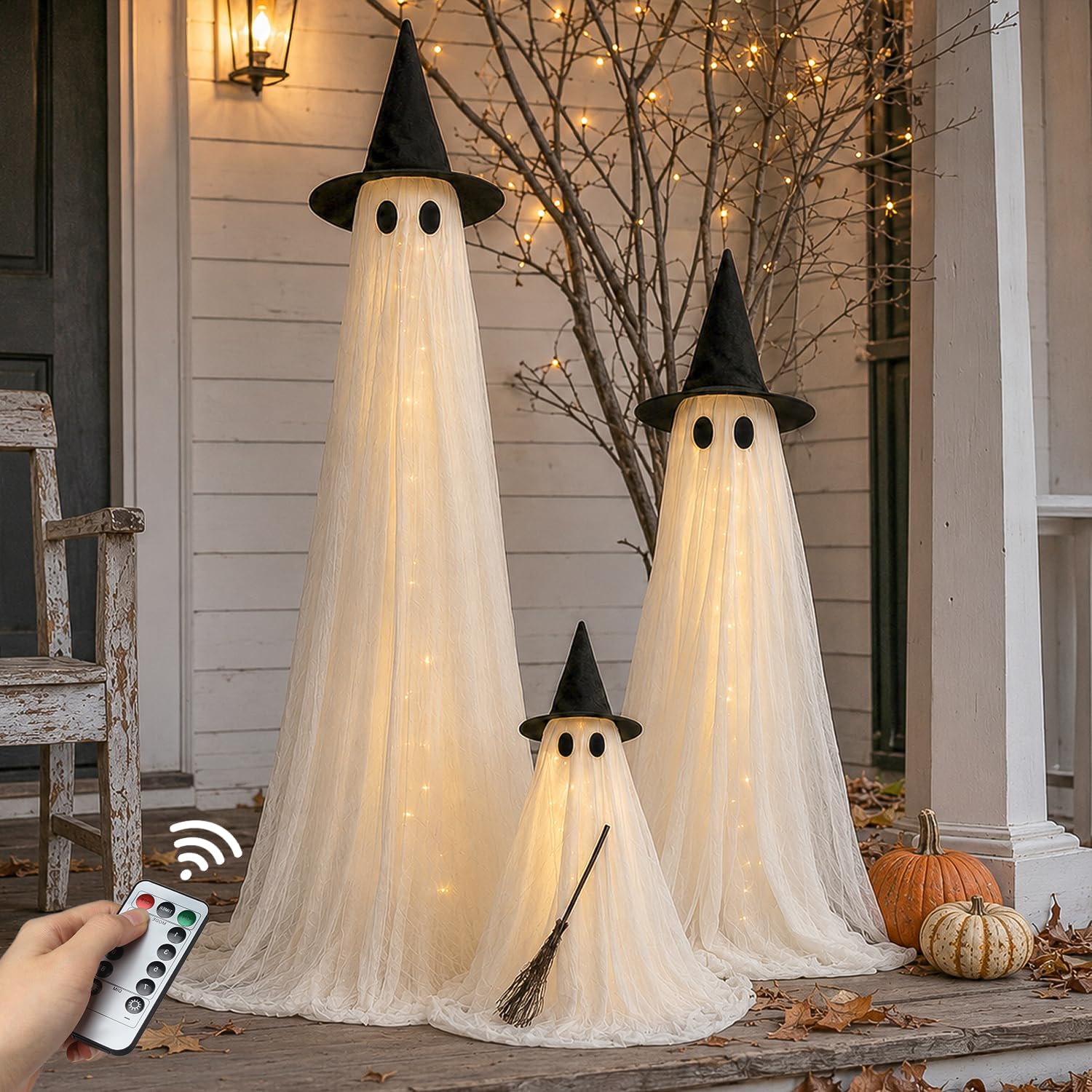 Halloween Decorations Outdoor 3 Pack Lighted Ghost-Family with Timer Remote | 6FT, 5FT & 2.6FT Halloween Ghosts, Upgraded Dou