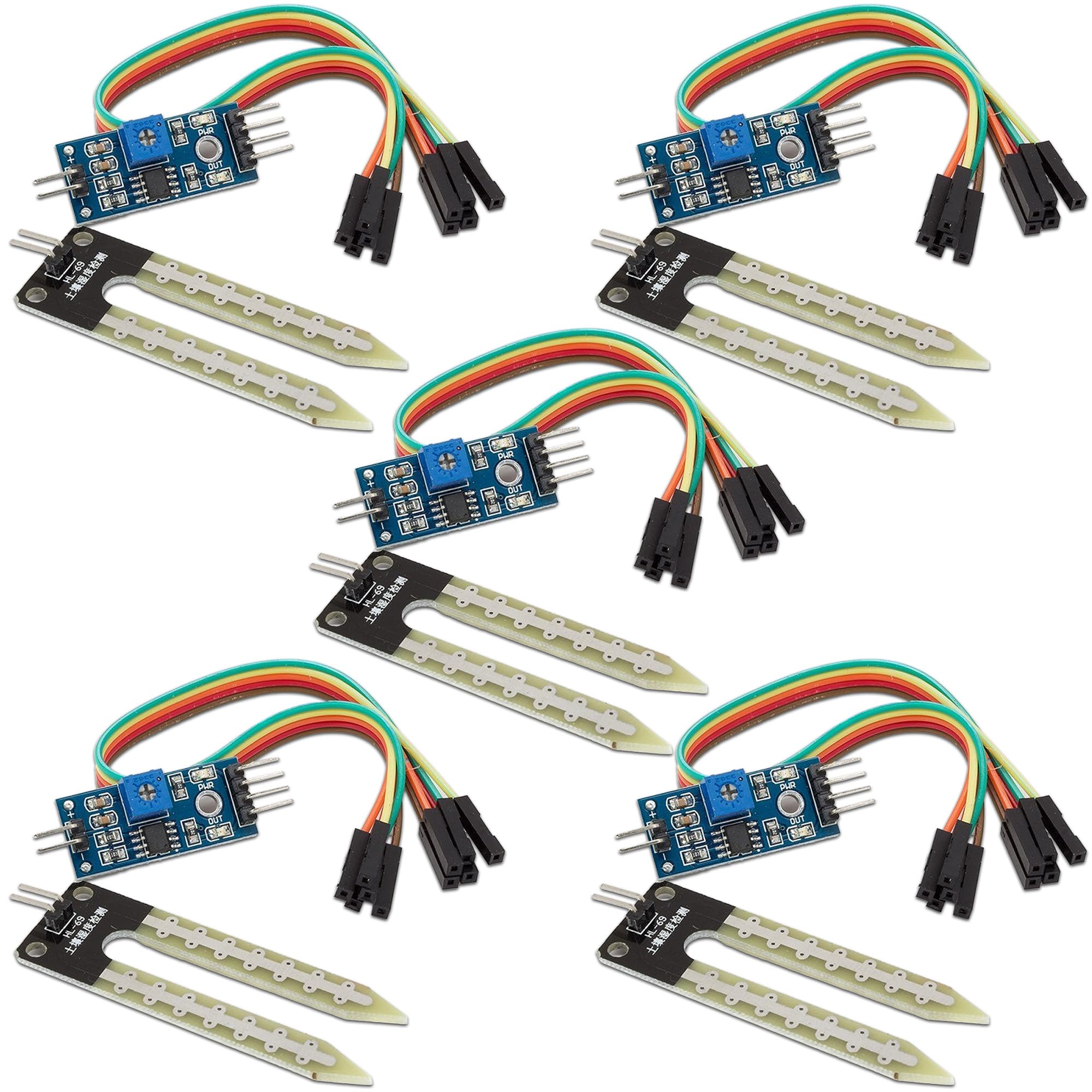 UMTMedia 5pcs Soil Sensor Moisture Hygrometer Humidity Detection Module Kit PCB 3.3V 5V Watering System Compatible With Arduino Raspberry Pi