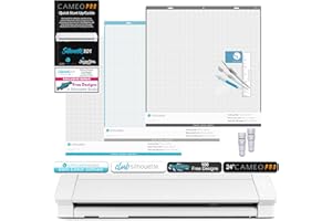 SILHOUETTE AMERICA Silhouette Cameo 4 Pro Bundle with 4 Mats, 2 Autoblades, Deluxe Vinyl Tool Kit, and Guide to Silhouette 101 with Bonus Designs