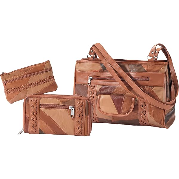 3-Piece Women's Purse Set - Crossbody Bag, Tote & Wallet In Mocha Brown PU Leather - View #10