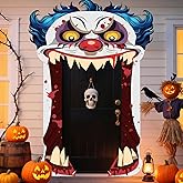 Halloween Creepy Clown Door Banner Cover Decorations Hanging Horror Scary Clown Backdrop for Carnival Halloween Party Photo Booth Props Photograph Background Favor Supplies Decor