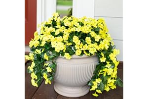 HYEFLORA Artificial Faux Hanging Plants Flowers for Outdoor Fall Autumn Decor, 2 PCS Fake Silk Yellow Orchid Long Vines UV Resistant Realistic for Outside Home Porch Patio Balcony Planter