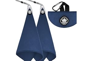 MAGOLFIN 2-Pack Magnetic Golf Towel with Clip, Soft Microfiber Waffle Design - Industrial Strength Magnet for Strong Hold to Golf Bags, Carts & Clubs - Navy Blue