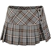 C-ZOFEK Mini Plaid Slit Skirt Women's US Size Pleated Skirt Schoolgirl Uniform, Multicolour