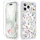 GVIEWIN for iPhone 17 Pro Case Compatible with MagSafe, with Screen Protector Upgraded [Full Camera Protection] [Non Yellowing] Floral Slim Shockproof Clear Women Phone Cover (Floret/Colorful)