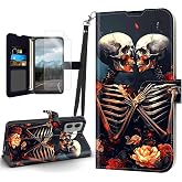 Tudguiloae for Motorola G Stylus 5G 2024 Flip Cover PU Leather Case, for Moto Skulls Loves Magnetic Clasp Cell Phone Wallet with Wristband Card Holder, Kickstand Shockproof Case and Screen Protector