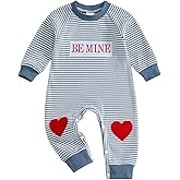 RSRZRCJ Infant Baby Boy Valentines Outfit Newborn Heart Embroidery Waffle Knit Romper Jumpsuit One Piece