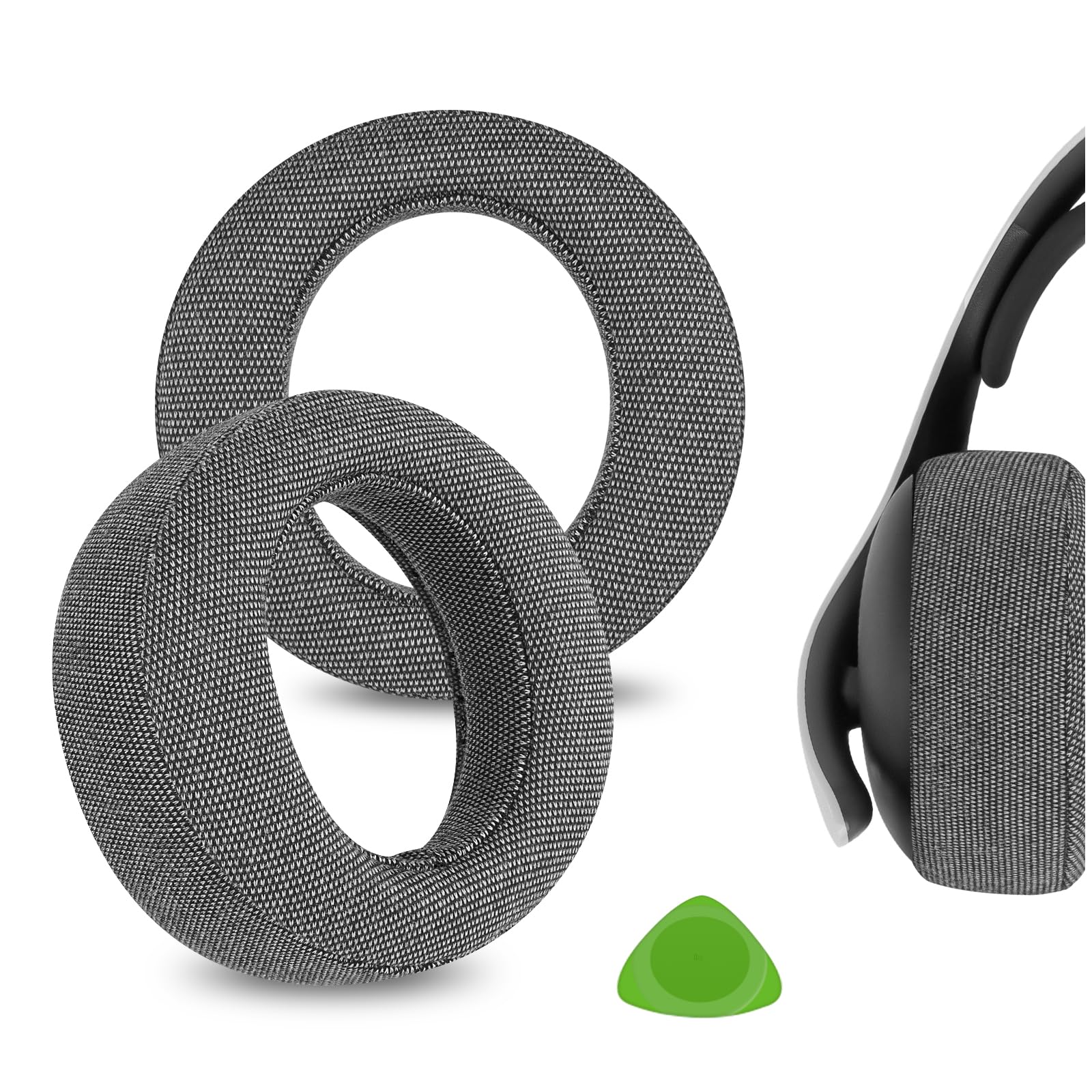 Geekria Comfort Linen Replacement Ear Pads for Sony PlayStation Pulse Elite (Not Compatible with Other Headsets) Headphones Ear Cushions, Repair Parts (Grey)