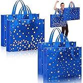Kajaia 4 Pcs 20 x 16 Inch Extra Large Party Gift Bags for Men Jumbo Gold Stamping Large Tote Bag with Handles Reusable Non Woven Gift Wrap for Father's Day Baby Shower Party Favor Supplies