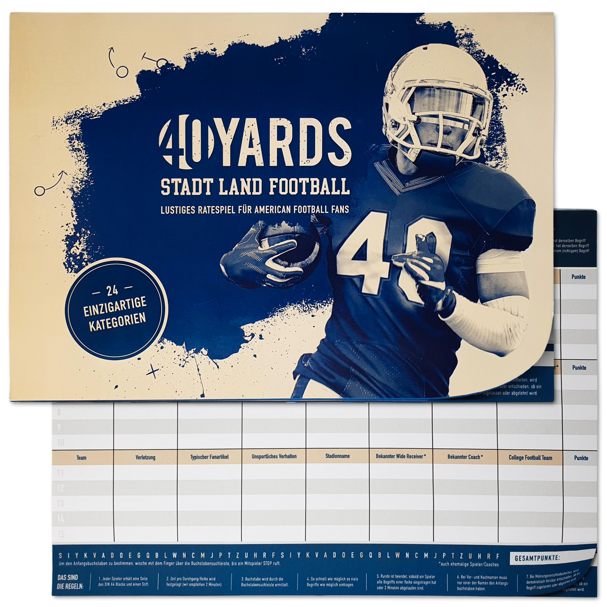 40YARDS City Country Football: Funny American Football Quiz (DIN A4 Pad; 50 Sheets) Guessing Game for Football Fans - City Country River Football Game for Football Bowl Party or Gift