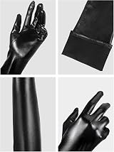 SATINIOR Satin Wet Look Gloves and Thigh High Stockings Set Black view 3