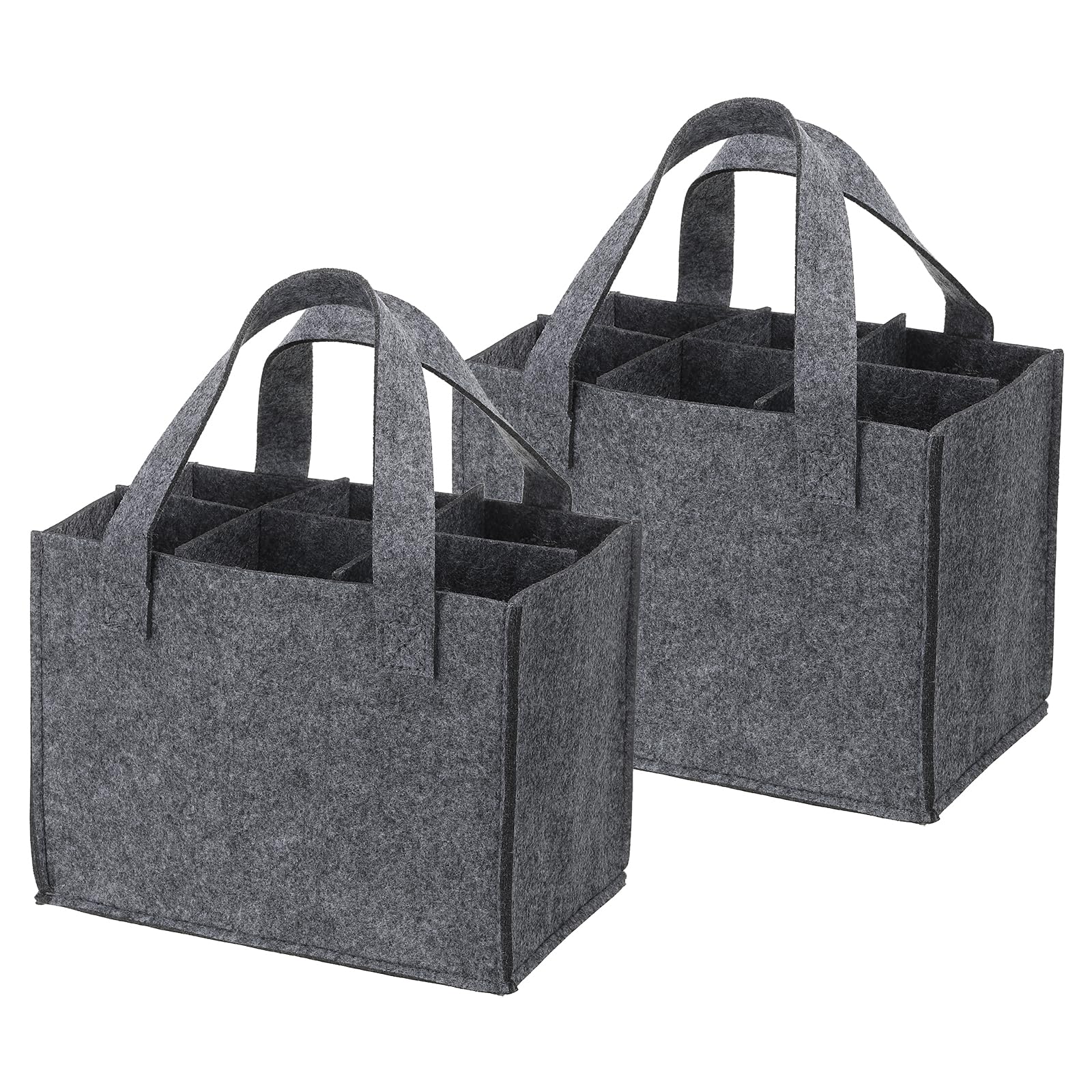 PATIKIL 6 Bottle Wine Carrier Tote Bag, 2 Pack Wine Bottle Carrying Bag with Divider Reusable Wine Storage Bag Felt Grocery Bags Portable Gift Bag, Grey