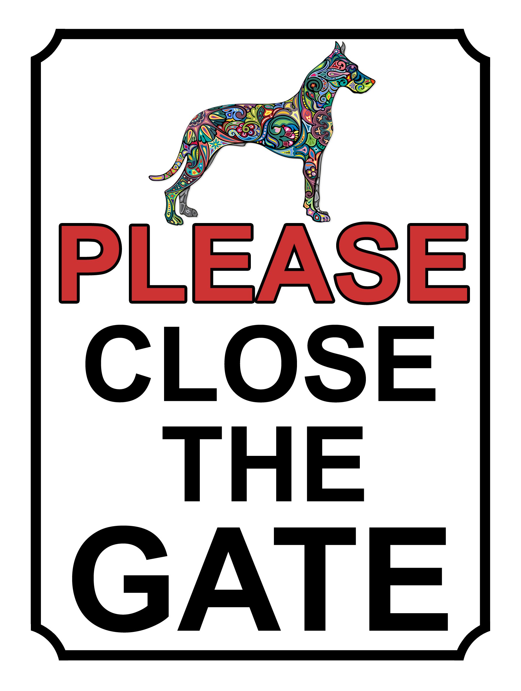 Shawprint PLEASE CLOSE THE GATE PATTERNED DOG THEME METAL SIGN 267MM X 200MM (38H1L) LARGE 10" X 8"