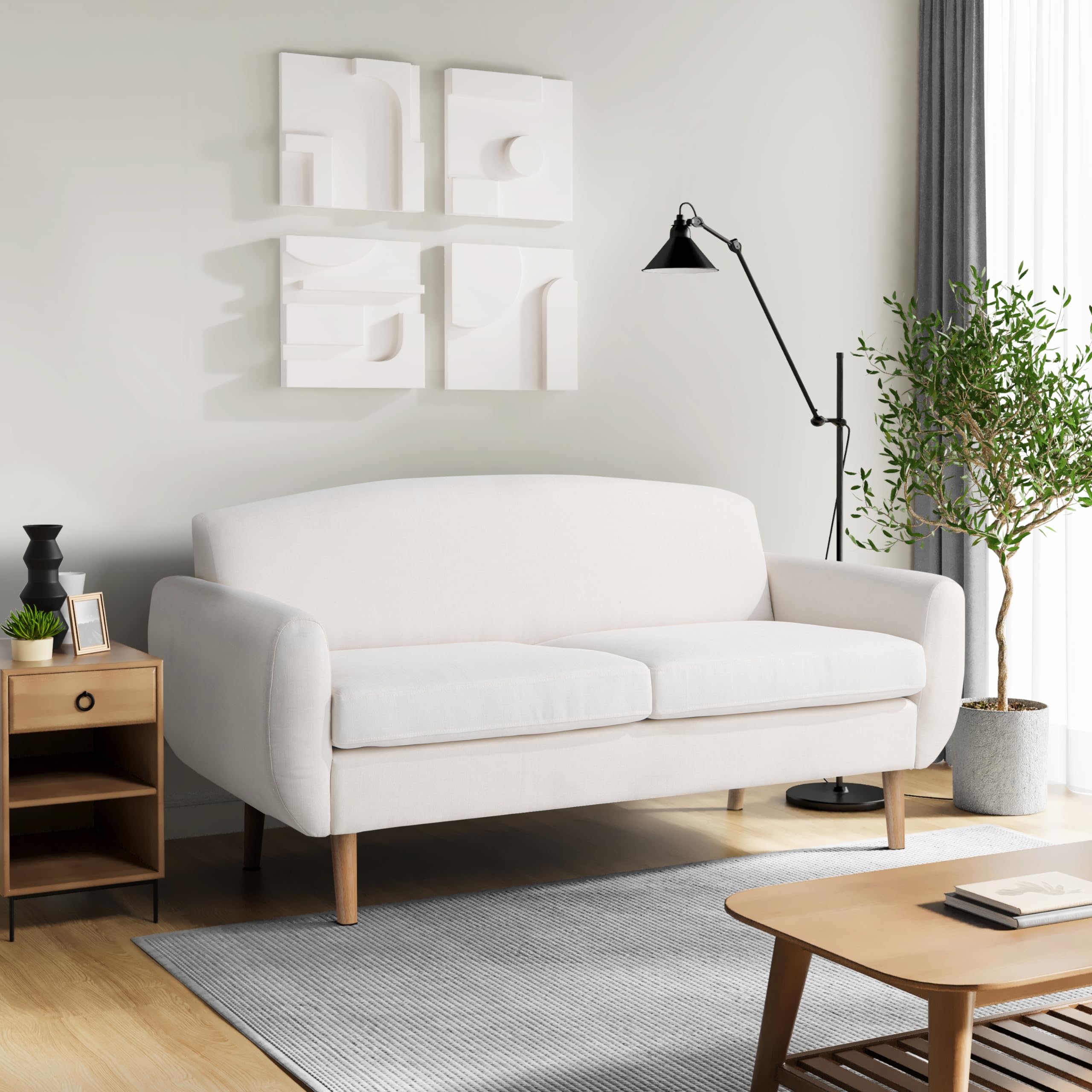 Photo 1 of *** MISSING PARTS*** BOX 2 OF 2*****Serta Gatewood 61.2" Modern Boho Sofa, Curved Arms and Back Cushion, Dream Coil Comfort, Solid Wood Legs, Easy Assembly, Woven Polyester Fabric, Cream