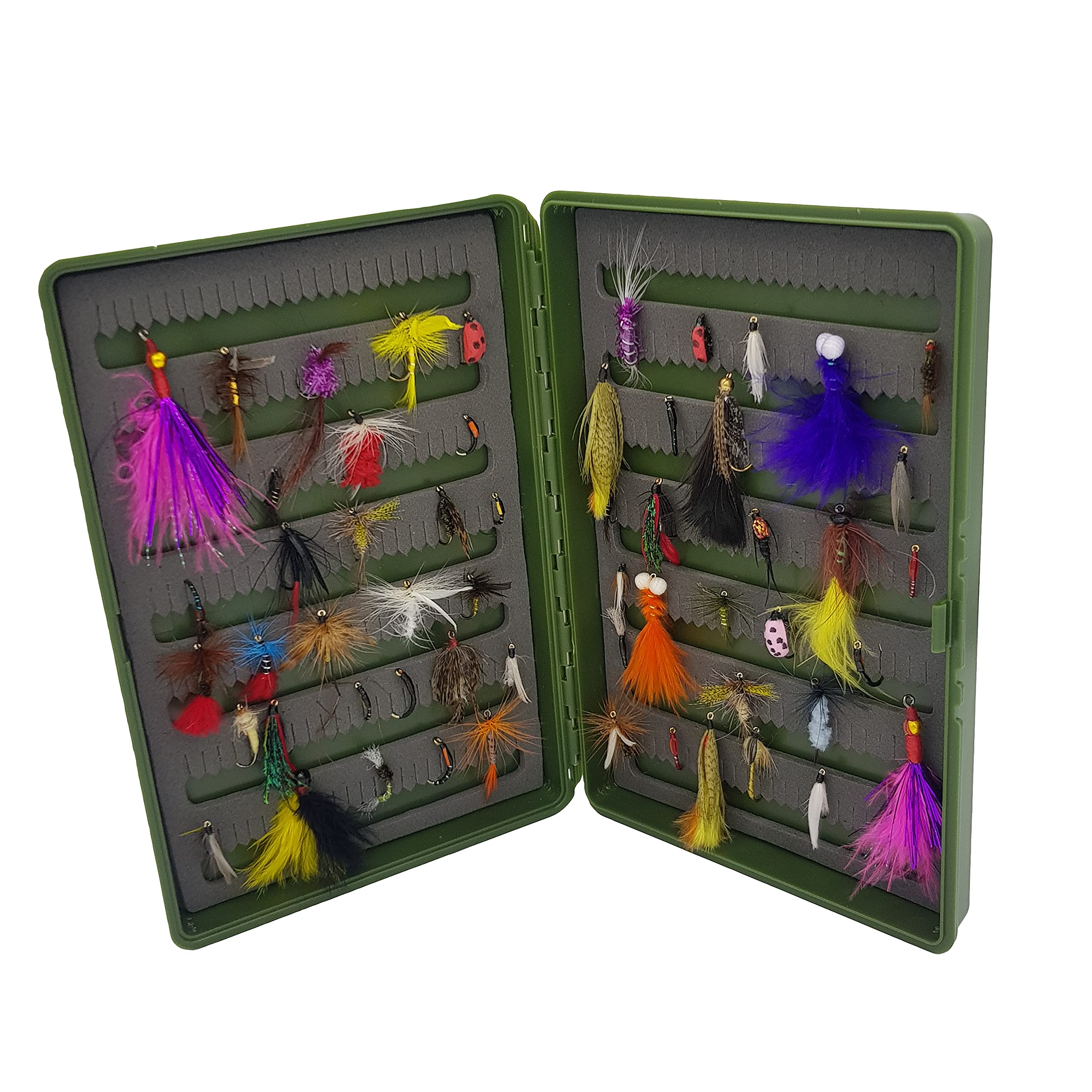 Fly Fishing Forest Selection of Dry/Wet/Nymph/Buzzers Flies x 50 supplied in a Click Shut Fly Box