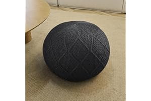 ARTPLAN Round Pouf Ottoman Cotton Braided Foot Stool with Lightweight Foam Beads Filling, Home Decor Pouffe Stuffed, Boho Foot Rest for Living Room, Bedroom, Lounge, Nursery,Black