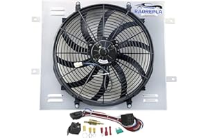 RADREPLA CU2101 Aluminum Radiator Shroud with Electric Fan for 1987-2006 Jeep Wrangler YJ TJ 2.4 2.5L L4 4.0L 4.2L L6 Gas 1x1