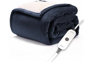 Sunbeam Royal Mink Sherpa Admiral Blue Heated Personal Throw / Blanket, Cozy-Warm, Adjustable Heat Settings