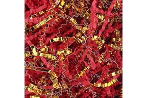 LDKGHE 4 oz Crinkle Cut Paper Shred Filler for Gift Wrapping Baskets Filling Box Birthdays Christmas Thanksgiving Easter Weddings Valentines Mother's Day Anniversaries (Red and Gold)