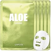 LAPCOS Aloe Sheet Mask, Daily Face Mask with Cucumber and Aloe Gel to Calm and Moisturize Skin, Korean Beauty Favorite, 5-Pack