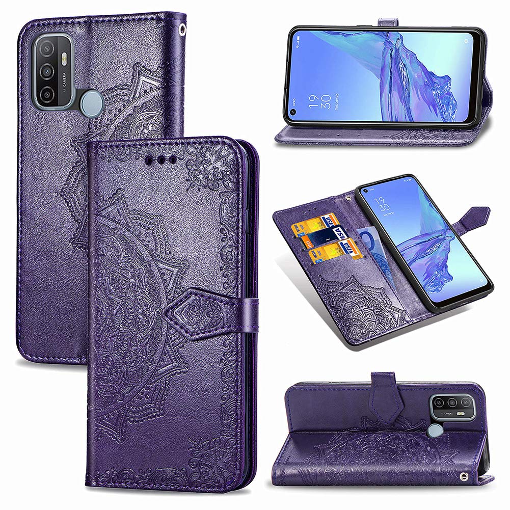 SHIEID Case for OPPO A53 2020 Wallet Case, Wallet Cover Magnetic Closure and Flip Stand Case, Premium 3D Vintage elegant print Phone Shell Cases Suitable for OPPO A53 2020, Purple