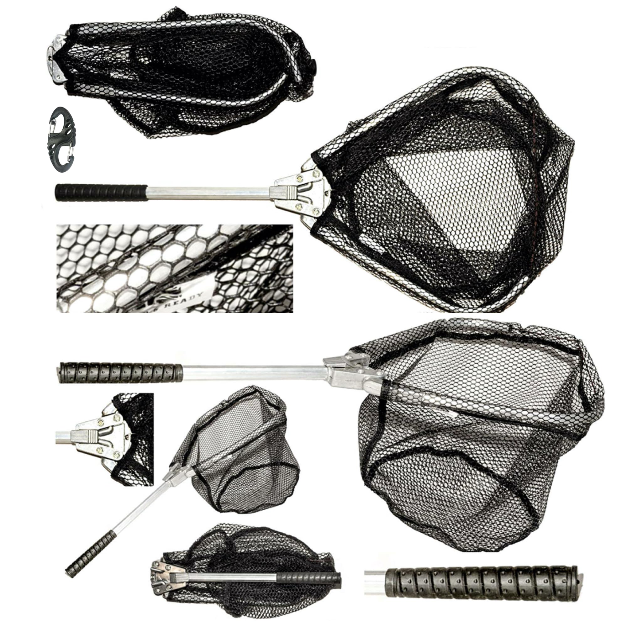 Travel Fishing Landing Net. Super Compact, Folding, Rugged Travel Fish Net. Extra Deep Coated, Low Smell Net + S Carry Hook. Freshwater and Saltwater Angling.