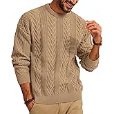 PJ PAUL JONES Mens Crewneck Sweater Casual Cable Knit Pullover Sweater Drop Shoulder Solid Knitted Sweaters