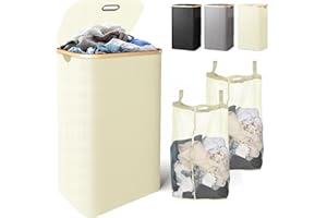 Laundry Basket, Zekeson 100L Collapsible Laundry Hamper with Removable Inner Bag for Clothes and Toys Storage in Bedroom Bathroom Children's Room (Beige)