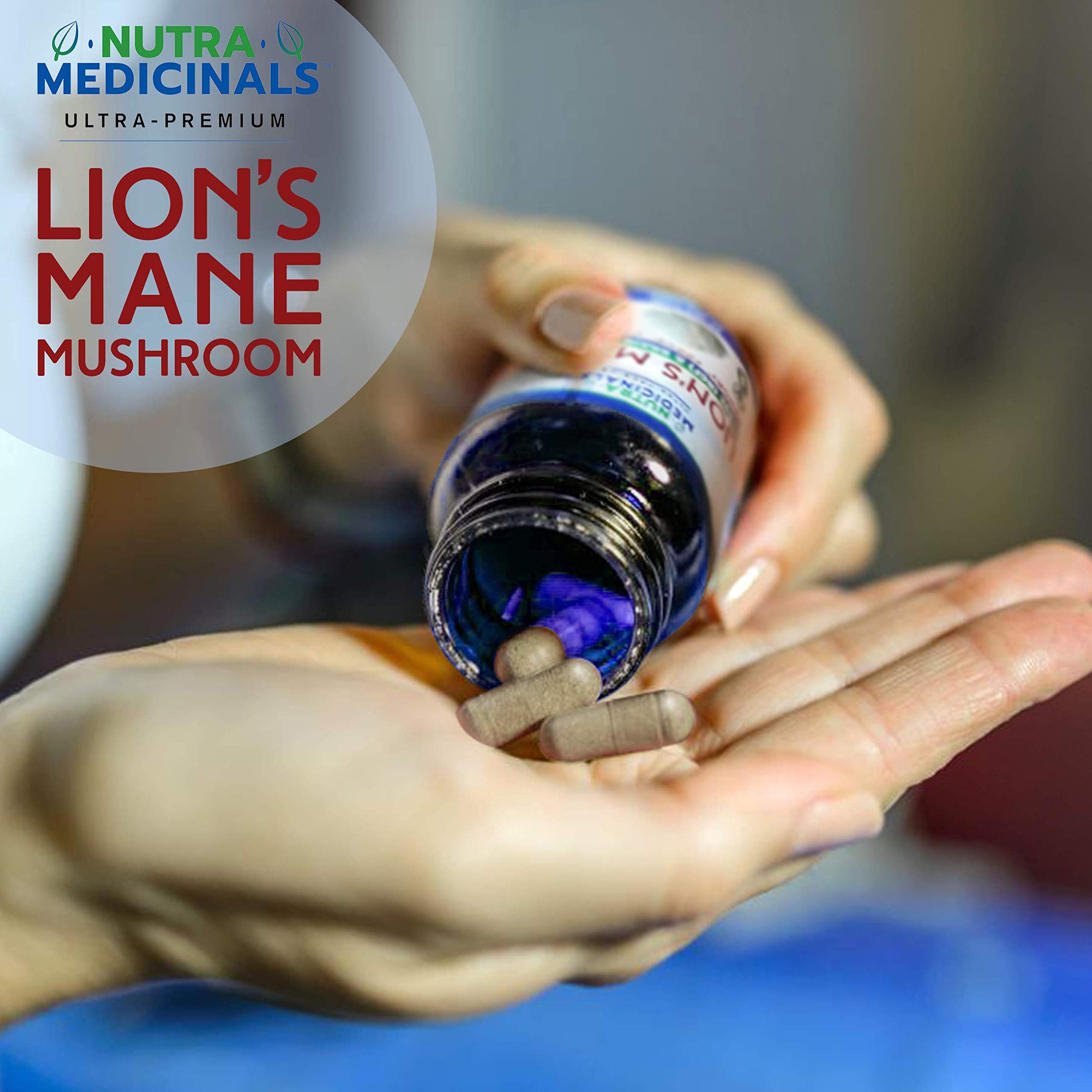 NutraMedicinals – Lion\'s Mane Mushroom Capsules – Nerve (NGF) & Brain Support – Natural Nootropic Supplement for Memory, Focus & Cognition – Non-GMO, Vegan, Organic (30 Caps, 1:1 Extract)