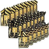 Tenare 24 Pcs Small Gift Bags Mini Metallic Paper Bags Bulk Tiny with Handles Tissue Paper for Jewelry Gift Wrapping Valentine's Day Birthday Party Supply(4×2.75×4.5 Inch,Black Gold)
