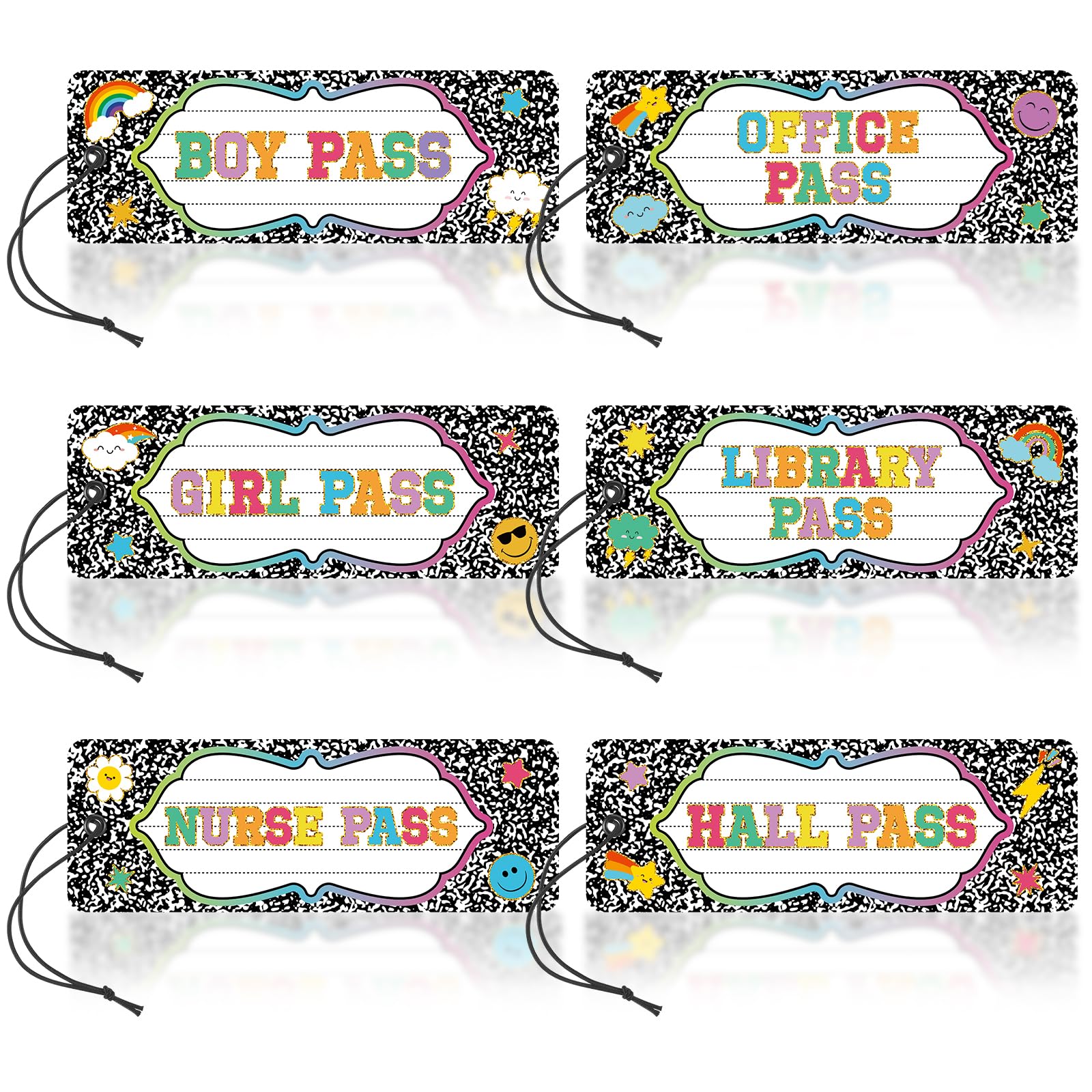 Photo 1 of Xuhal 6 Pcs Magnetic Hall Pass for Classroom Bathroom Passes Restroom Reusable Waterproof Card for Elementary School Teacher Student Library Office Boy Girl School Supplies(Composition Style)