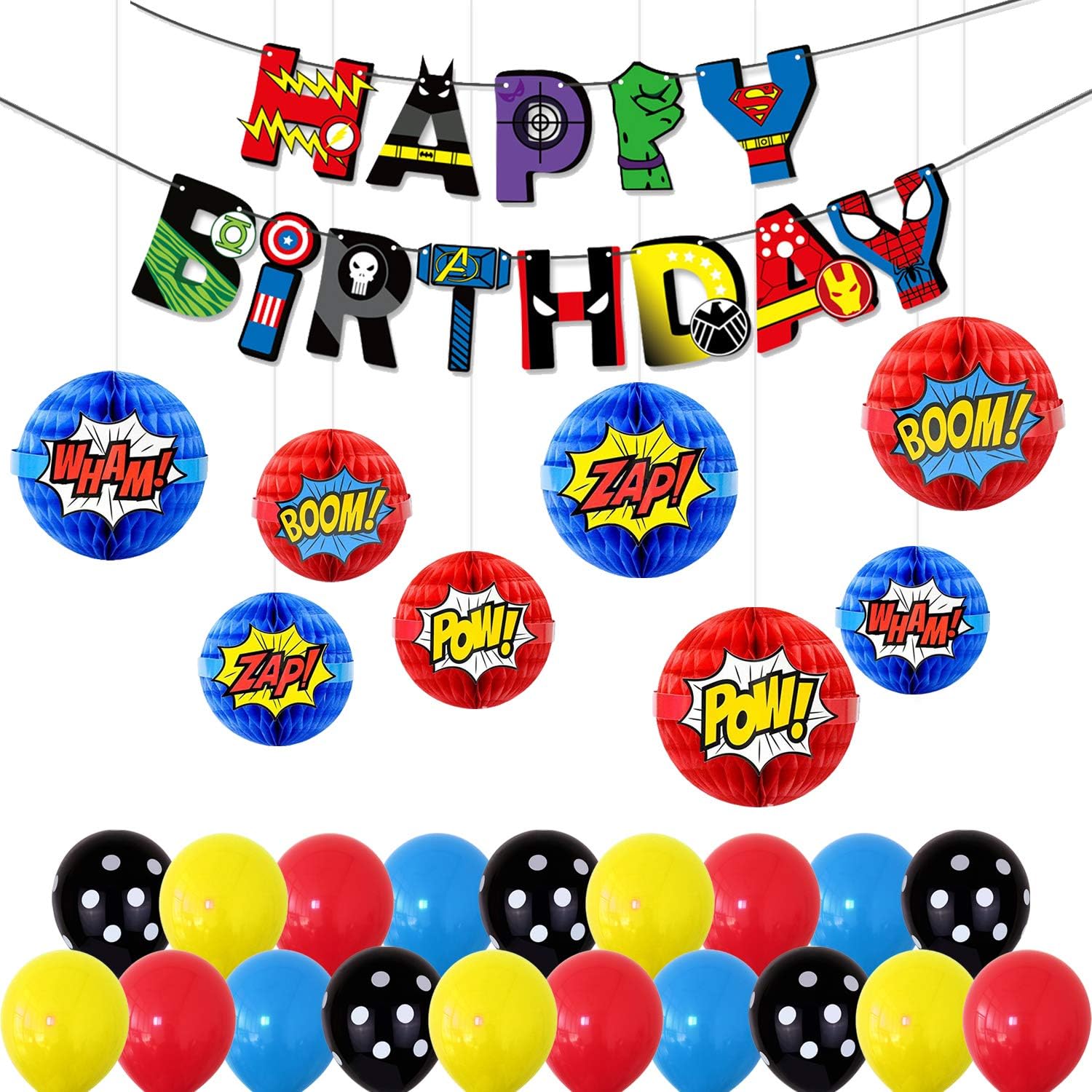Zsroot Superhero Birthday Decorations Kit,Superhero Centerpieces,Happy