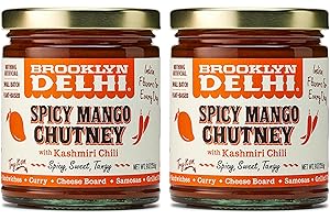 Brooklyn Delhi Spicy Mango Chutney - 9 Ounces - Made with Ripe Mangos, Golden Raisins, Fresh Ginger, Garam Masala, and Lemon Juice for a Nice Sour Note - Vegan - No Artificial Additives 2pk