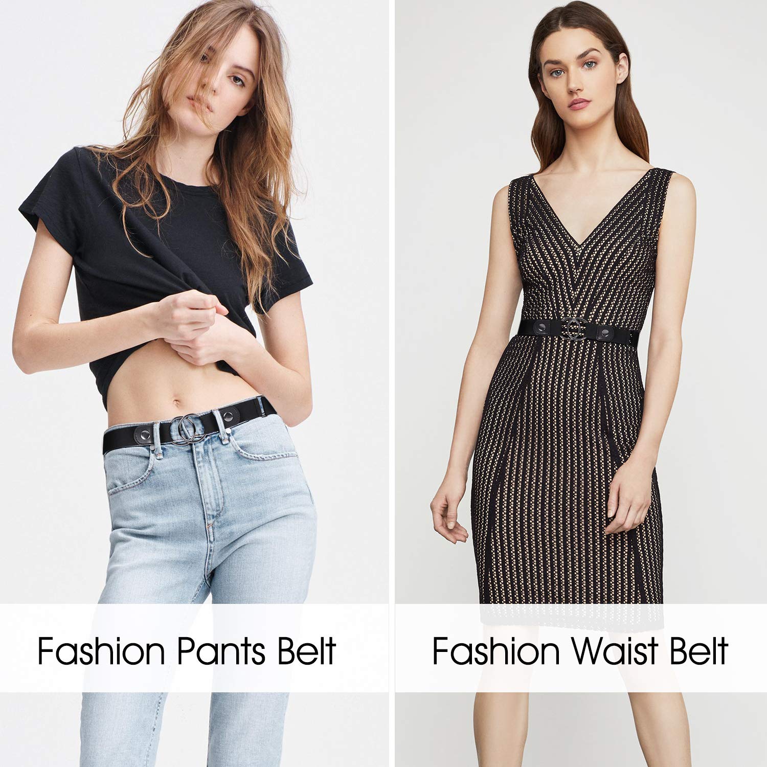 No Buckle Stretch Belt for Women Buckle Free Cloth Belt with Double O Ring Buckle