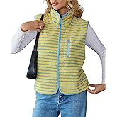HOTIAN Womens Striped Sherpa Vest Fleece High Neck Zip Up Jacket Sleeveless Warm Outwear with Pockets