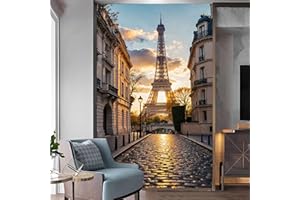 Custom Size Wall Murals, Paris Cobblestone Street with Eiffel Tower & Historic Buildings, Self-Adhesive Removable Peel and St