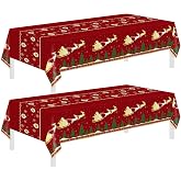 Christmas Tablecloth,2 Pack Disposable Plastic Tablecloths for Rectangle Tables 54"x108",Christmas Decorations,Red Reindeer Table Cloths for Home,Dinner,Xmas Table Cover for Outdoor,Picnic,Birthday