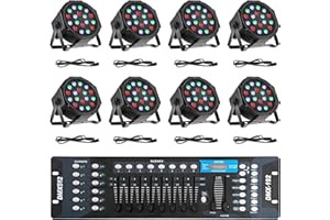 SmarketBuy Stage Lights with Sound Activated & DMX Control, 8 Pack 18x3 W LED Par Lights, Versatile DJ Light for Stage Uplighting, Wedding, Party Events, Clubs,Music Shows & Holiday Decorations